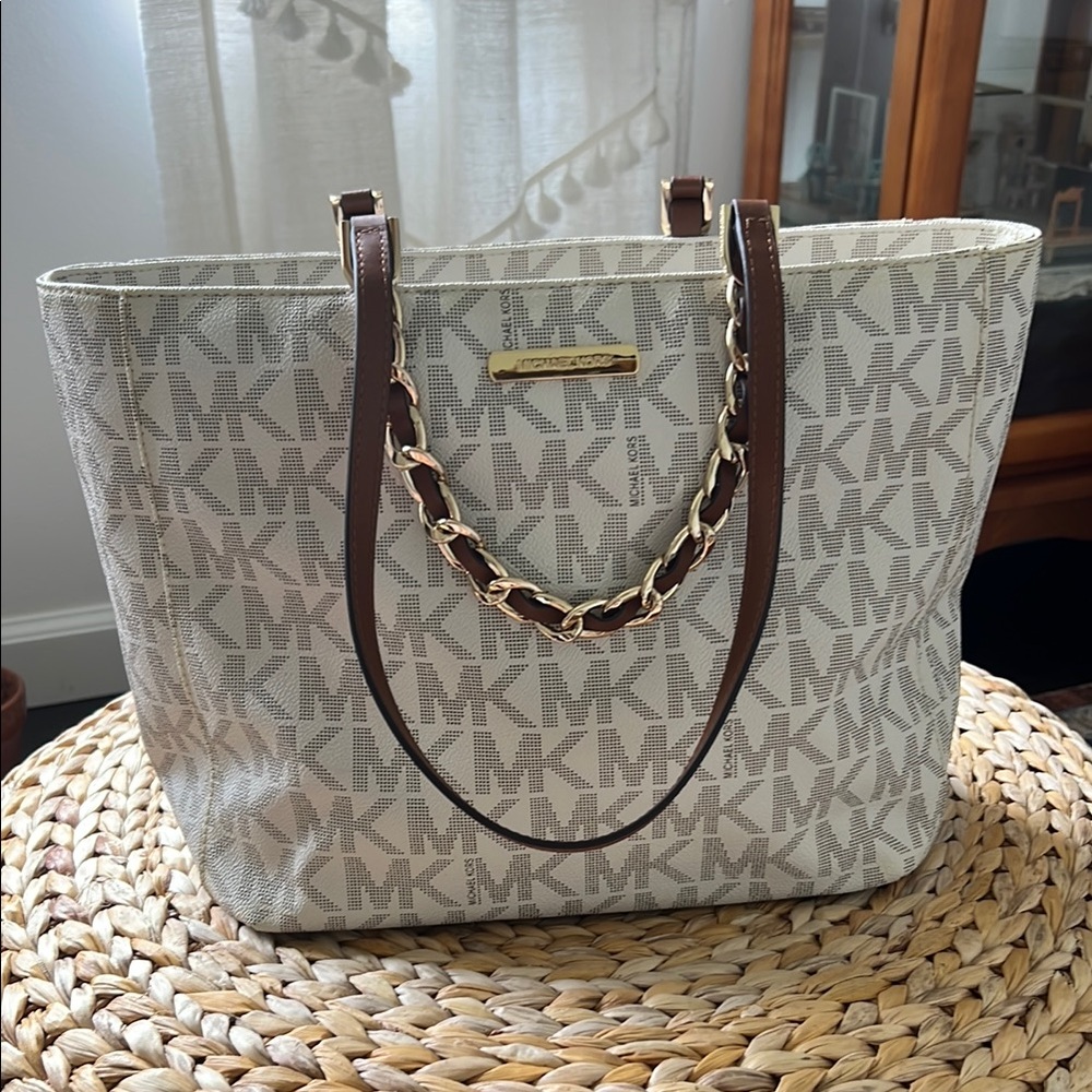 Michael Kors Cream and Brown Signature Tote